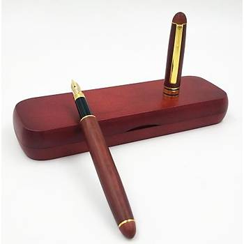 Kzl Aa Dolma Kalem Ahap Kutulu Hediye Set 0.5mm Iraurita Nib