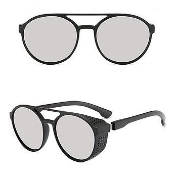 UV400 Güneş Gözlüğü Yuvarlak Steampunk Unisex Moda 2019 Silver Mercury