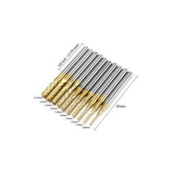 PCB Mini Karbür Freze Kesici 0.8-3.175mm 10 lu Set 3.175mm Shank