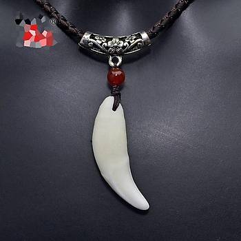 Do�al Tibet Beyaz Kurt Di�i Kolye Ayarl� �rg� �pli Metal Charm Boncuklu