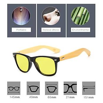 Gece Sürüş Gözlüğü Hakiki Bambu Saplı Sarı PC Lens