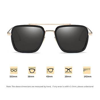 UV 400 Siyah Güneş Gözlüğü Polikarbon Lens Metal Çerçeve TonyStark IronMan 