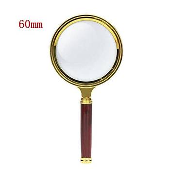 10X 60mm El Büyüteç Sökülebilir Vidalı Yapay Maun Ağacı Sap HD Cam Lens 