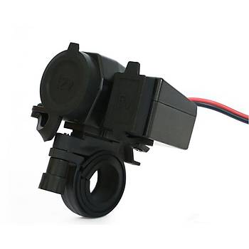 Motosiklet Atv Tekne Su Geçirmez 2.1A USB Şarj 12V Çakmak Yatağı Güç Kaynağı