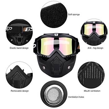 Motosiklet Yüz Maskesi Kask ile Ayrılabilir Gece Görüş Gözlüğü Kayak Bisiklet Motokros 