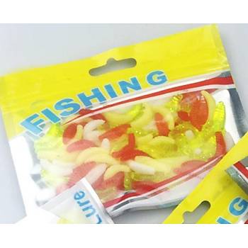 PROFISHER 50 Adet 5 Renk Yapay Kurtcuk Silikon Yem 2 cm 