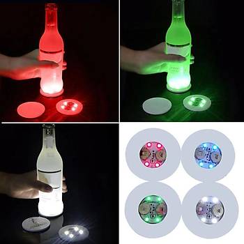 Parti Led Şişe Bardak Altlığı 6cm Parlak 4 LED Flaş Dekor Işık 7 Renk