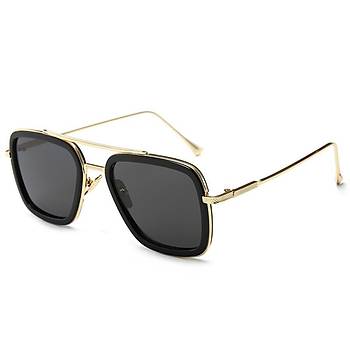 UV 400 Siyah Güneş Gözlüğü Polikarbon Lens Metal Çerçeve TonyStark IronMan 