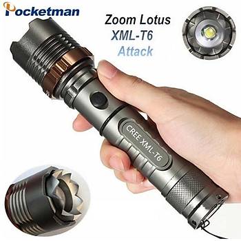 LED Taktik El Feneri 8000lm 500mt CREE XM-L T6 5 modlu Yamur Geirmez