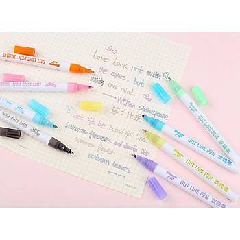 Çift Hat Out Line Pen 12 Renk Kontür Vurgulayıcı Dekoratif 1mm Uç