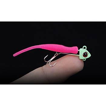PROFISHER 2 Adet Kur�un Fosforlu Kafa ��neli Silikon Yem 5.5 cm 2.2g 