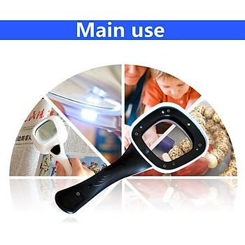 10X HD Lens 55mm 5 LED 1 UV Işıklı Kare El Büyüteç Okuma Kauçuk Çerçeve