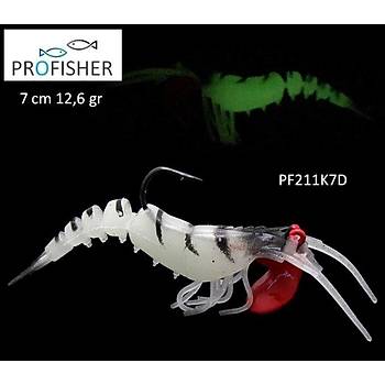 PROFISHER Fosforlu Silikon Sahte Karides Yem 7 cm 12,6 gr 5 Eklem D
