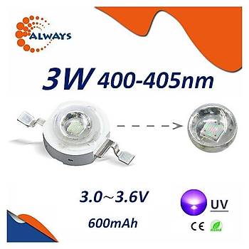 3W UV Boncuk Power Led 400-405nm 350-700 mAh Ø 8mm 3.0-3.6V 