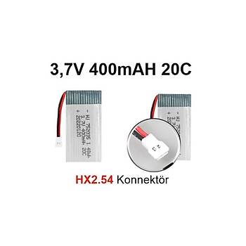 Lipo Pil 3.7V 400mAh 25C Dron ve RC Model Bataryas HX2.54 Soket