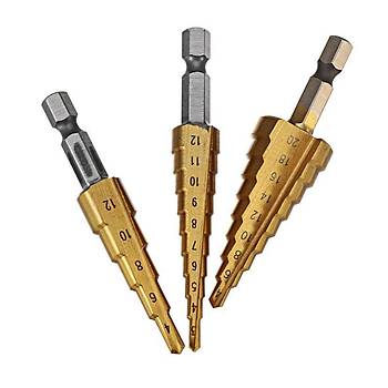 Titanium Kaplı HSS Kademeli Markap Uç 3lü Set 14 Inch Hex Shank 3-12 4-12 4-20mm 