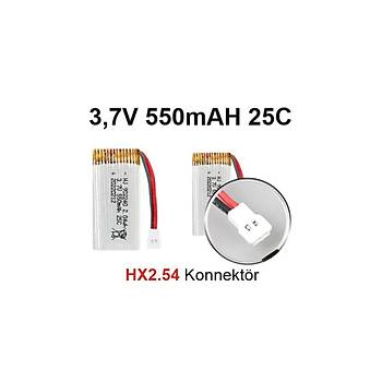 Lipo Pil 3.7V 550mAh 25C Dron ve RC Model Bataryas HX2.54 Soket
