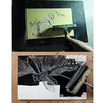 Kauçuk Mürekkep Boya Yayma Rulosu 10cm Ahşap Saplı Baskı Sanat 