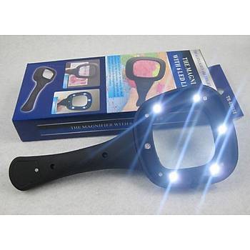 10X HD Lens 55mm 5 LED 1 UV Işıklı Kare El Büyüteç Okuma Kauçuk Çerçeve