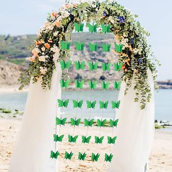 Düğün Doğum Günü Parti Dekoru Kağıt Kelebek Dizesi Çim Yeşili