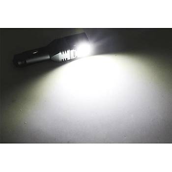 Araç USB Şarjlı Taktik El Feneri COB LED Dahili Batarya Cam Çekiç