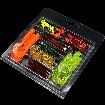 PROFISHER 33 lü Set Silikon Jiket İğne Kurşun Kafa Sahte Yem Set  