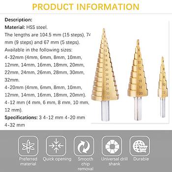 HSS Çelik Metrik Adım Matkap 3 Boy Spiral flüt 4-12/4-20/4-32mm
