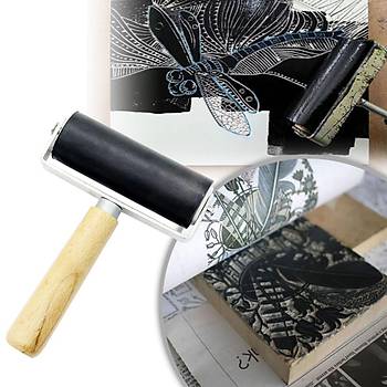 Kauçuk Mürekkep Boya Yayma Rulosu 10cm Ahşap Saplı Baskı Sanat 
