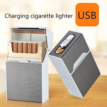 Alevsiz USB Şarjlı Elektronik Çakmak Taşınabilir Sigara Paketi Muhafaza Kutusu  