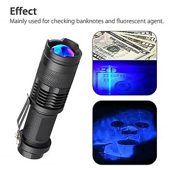 UV 365nm 3W Led El Feneri Zumlu Ultraviyole Flash Işık AA Pil ile Çalışır 