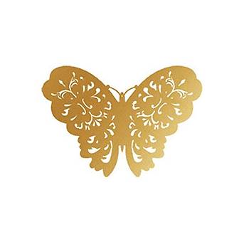 Ev Dekorasyon 3D Metalik Pirinç Renk Oyma PVC Kelebek 12 li Süsleme Model W3