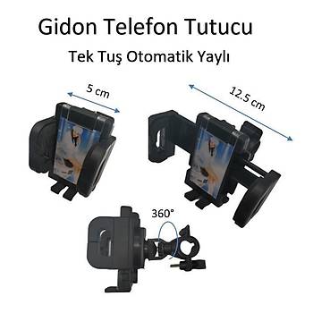 Gidon Telefon Tutucu 360° Döner Kafa Tek Tuş Otomatik Yaylı 20mm Gidon