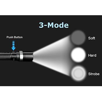 Taktik arj Edilebilir Zumlu Fener CREE Led + 18650 Pil + Duvar arj