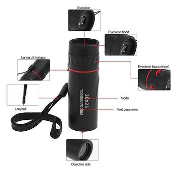 30x25 Monoküler Teleskop Çift Odaklı Optik Zoom Gündüz ve Gece