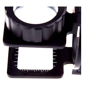 15X Lüp Kumaş Büyüteç Optik Cam Lens Ölçekli Metal Siyah Renk Üç Eklem Katlanır 