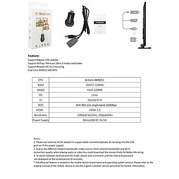 Mirascreen DLNA Airplay WiFi Ekran Miracast TV Dongle 1080P