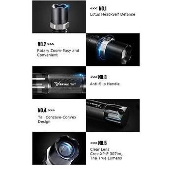 Taktik arj Edilebilir Zumlu Fener CREE Led + 18650 Pil + Duvar arj