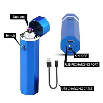 Darbeli Çift Ark Elektronik Plazma Çakmak USB Elaktrik Şarjlı Rüzgar Geçirmez 