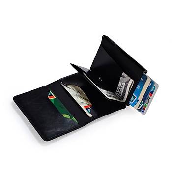 Rfid Korumalı PU Deri Cüzdan Otomatik Sürgülü Metal Kredi Kart Tutucu 