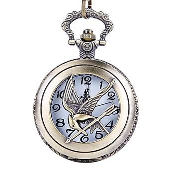 Kuvars Köstekli Mini Cep Saati Kolye Silver Arrow & Swallow Desen