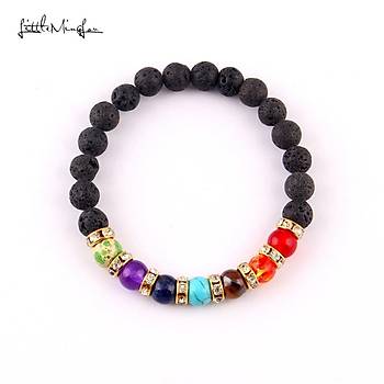 7 Renk ifa akra Denge Bileklik Doal Siyah Lava Ta 8 Zirkon Tal Ayra