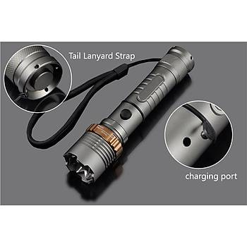 LED Taktik El Feneri 8000lm 500mt CREE XM-L T6 5 modlu + arj Adaptr +18650 Pil