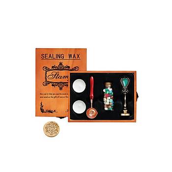 Antik Mühür 3 Balmumu Wax Eritme Kaşık 5 Parça Tahta Kutulu Hediyelik Set