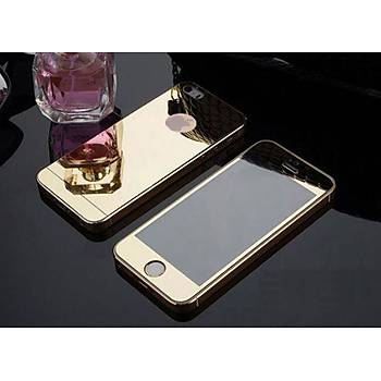 iPhone 5 5S Ýçin Ön/Arka Mirror Aynalý Ekran Koruyucu Tamperli Cam Gold Renk