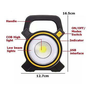 30 Watt Solar USB Şarjlı Güneş COB LED Taşınabilir Spot Lambası