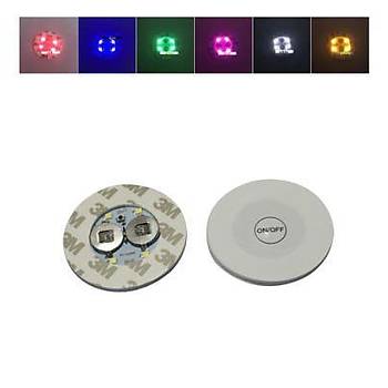 Parti Led Şişe Bardak Altlığı 6cm Parlak 4 LED Flaş Dekor Işık 7 Renk