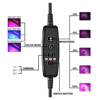 Tam Spektrum LED Işık Bitki Büyütme 5V USB 40W Zaman ve Renk Ayarı 