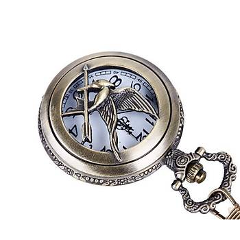 Kuvars Köstekli Mini Cep Saati Kolye Silver Arrow & Swallow Desen