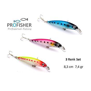 PROFISHER 3 Renk Noktal� Avc� Set Sert Sahte Yapay Yem 7,4 gr 8,3 cm