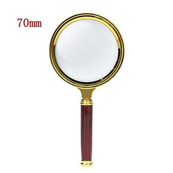 10X 70mm El Büyüteç Sökülebilir Vidalı Yapay Maun Ağacı Sap HD Cam Lens 